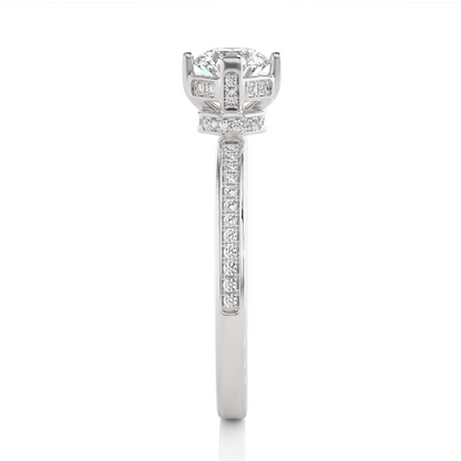 Round Cut Lab Grown  Diamond Halo Engagement 14K Solid Gold Ring For Her