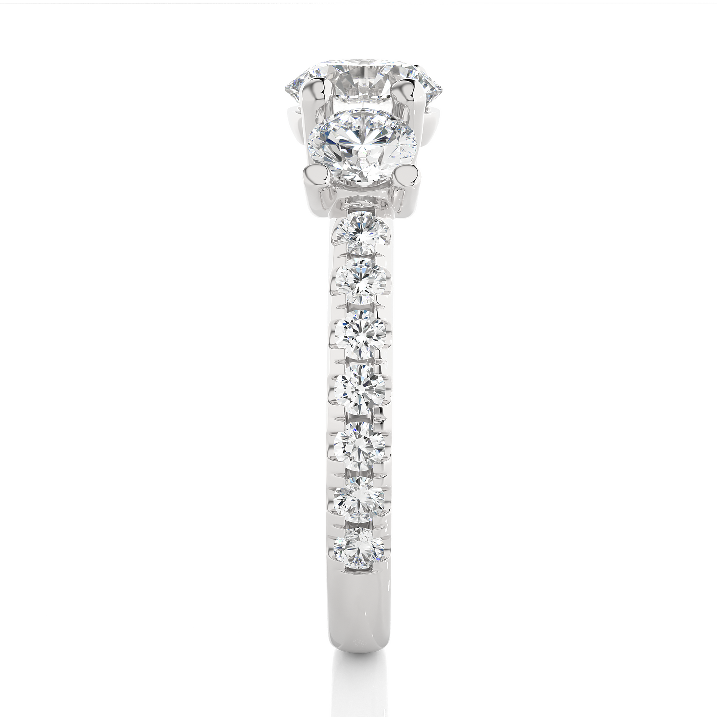 14K Gold Three Stone Engagement Ring With Side Stones 2.22 Ct Brilliant Round Cut lab grown Promise Ring