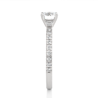 14k Solid Rose Gold Round Cut Lab Grown and Baguette Diamond, Three stone Engagement Proposal Anniversary Ring