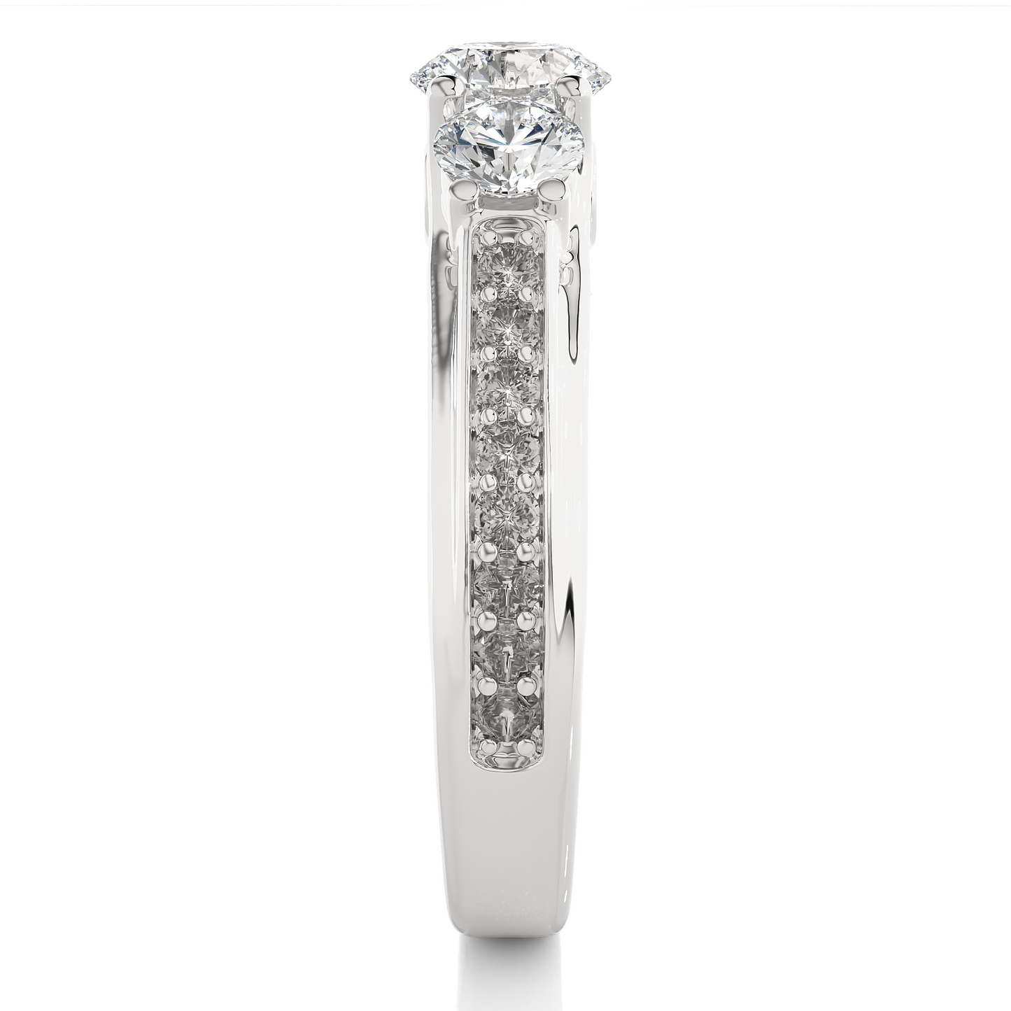 1.70 CT Three Stone And Pave and Side Stones  Wedding Lab Grown Diamond Ring , Accented Best Gift  For Her