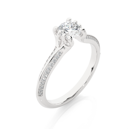 10k Solid White Gold Engagement Ring With Round Cut Lab Grown Diamond Perfect Gift For Her