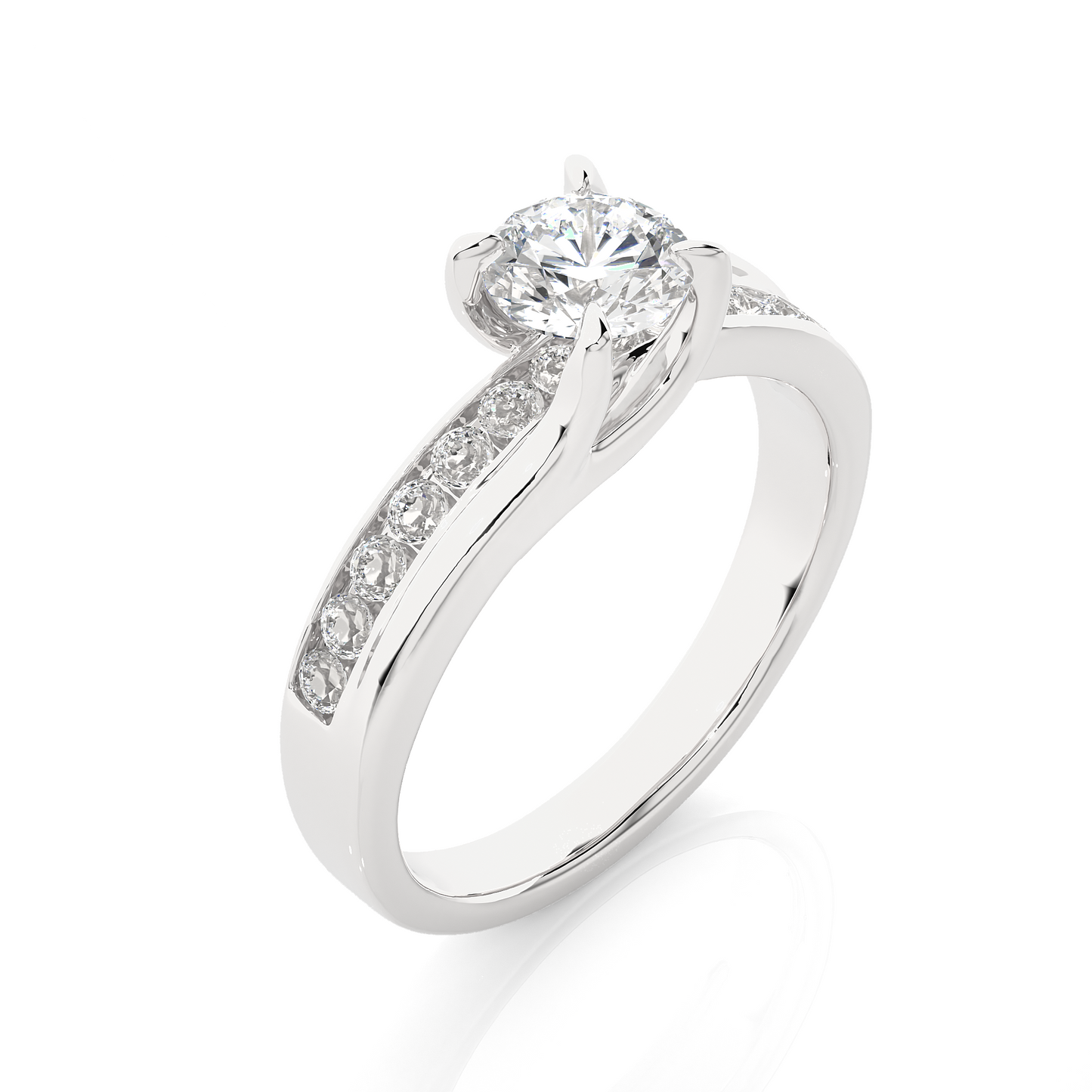 10k Solid White Gold Round Cut Diamond Solitaire with Accent classic modern Diamond Ring For her