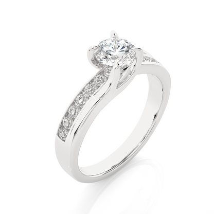 10k Solid White Gold Round Cut Diamond Solitaire with Accent classic modern Diamond Ring For her