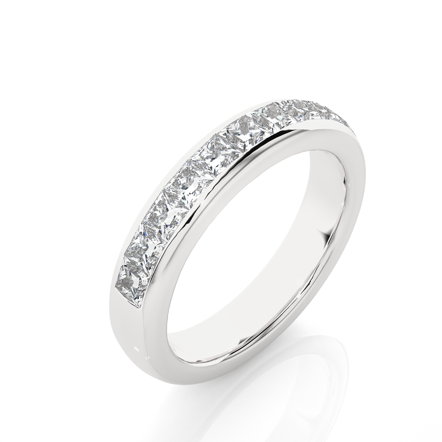 Princess Cut Half Eternity Band In 18K Solid Gold Elegant And Timeless Ring For Her