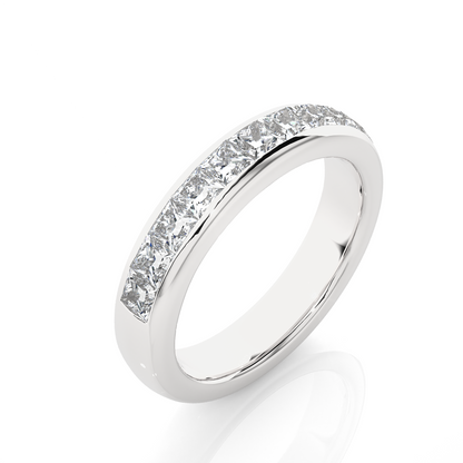 Princess Cut Half Eternity Band In 18K Solid Gold Elegant And Timeless Ring For Her