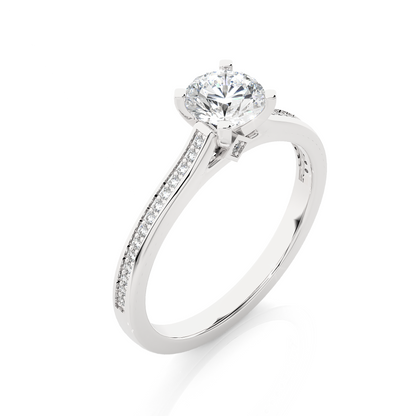 18k Round Cut  Lab Grown Diamond And Side stones  With Accent Ring  for bridal  Gift