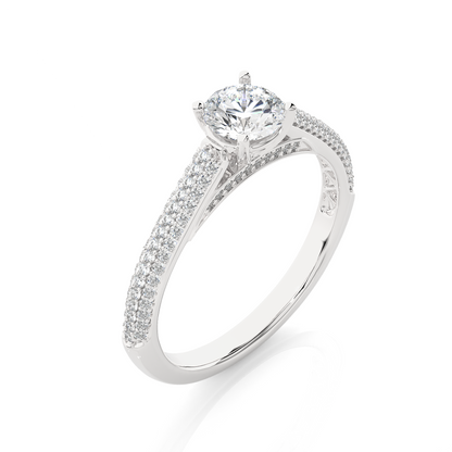 5.70 Ct Round Shaped Lab Grown  Diamond 18k Solid Gold With Side Stone Stunning Engagement Ring For Her