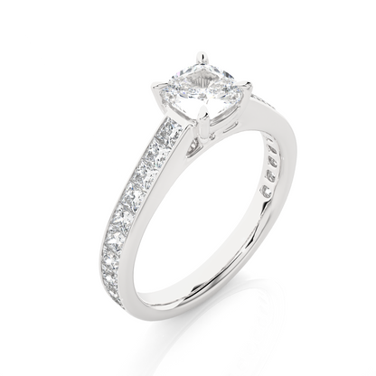2.12 CT Cushion & Round Cut Lab Grown Diamond Accent Stone in 14k Gold Perfect Gift for Anyone Diamond Ring