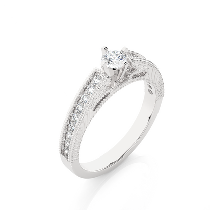 14k Solid Gold round cut Lab Grown Diamond With Pave And Side Stone Gift For wedding