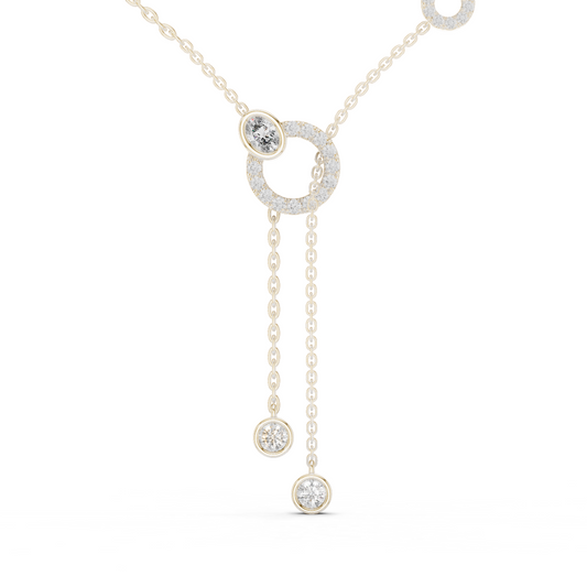 Round And Oval Shape Lab Grown & Natural Diamond 14k Solid Rose Gold Party Wear Women Diamond Necklace