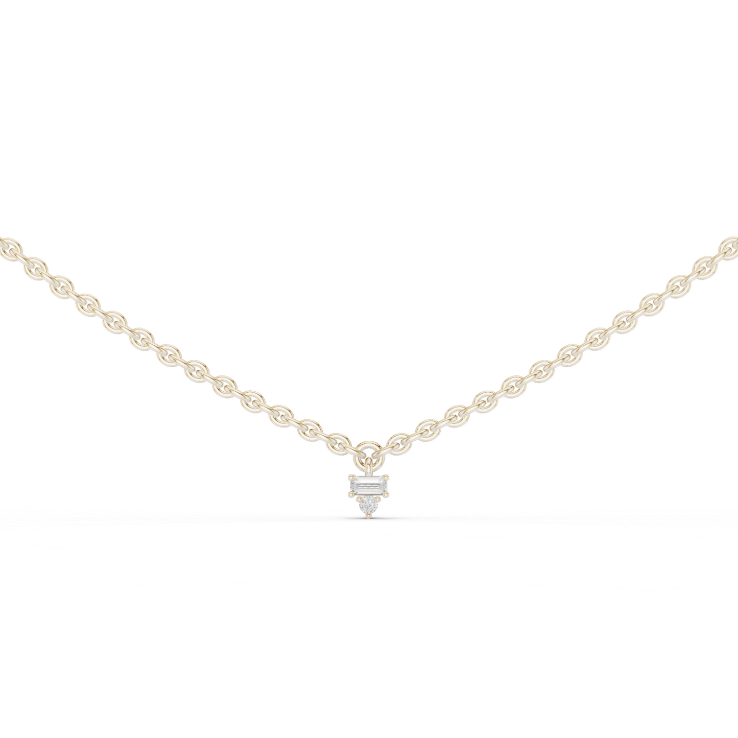14k Solid Rose Gold 5 Stone Round & Baguette Square Shape Lab Grown & Natural Diamond Simply Classic Look Diamond Necklace