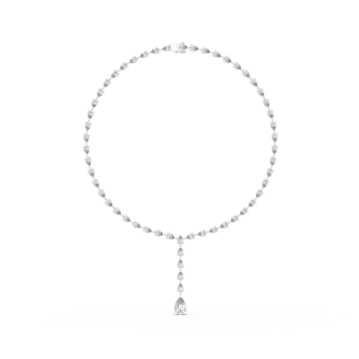 10k Solid White Gold Pear Shape Lab Grown Diamond With Tennis Classic Women Diamond Necklace