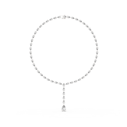 10k Solid White Gold Pear Shape Lab Grown Diamond With Tennis Classic Women Diamond Necklace