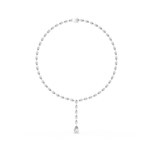 10k Solid White Gold Pear Shape Lab Grown Diamond With Tennis Classic Women Diamond Necklace
