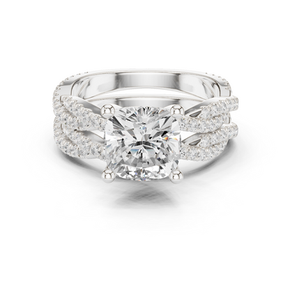 3.73 CT Cushion Labgrown Diamond Ring 10k Solid White Gold Engagement & Wedding Bridal Set Halo Accented Ring For Her