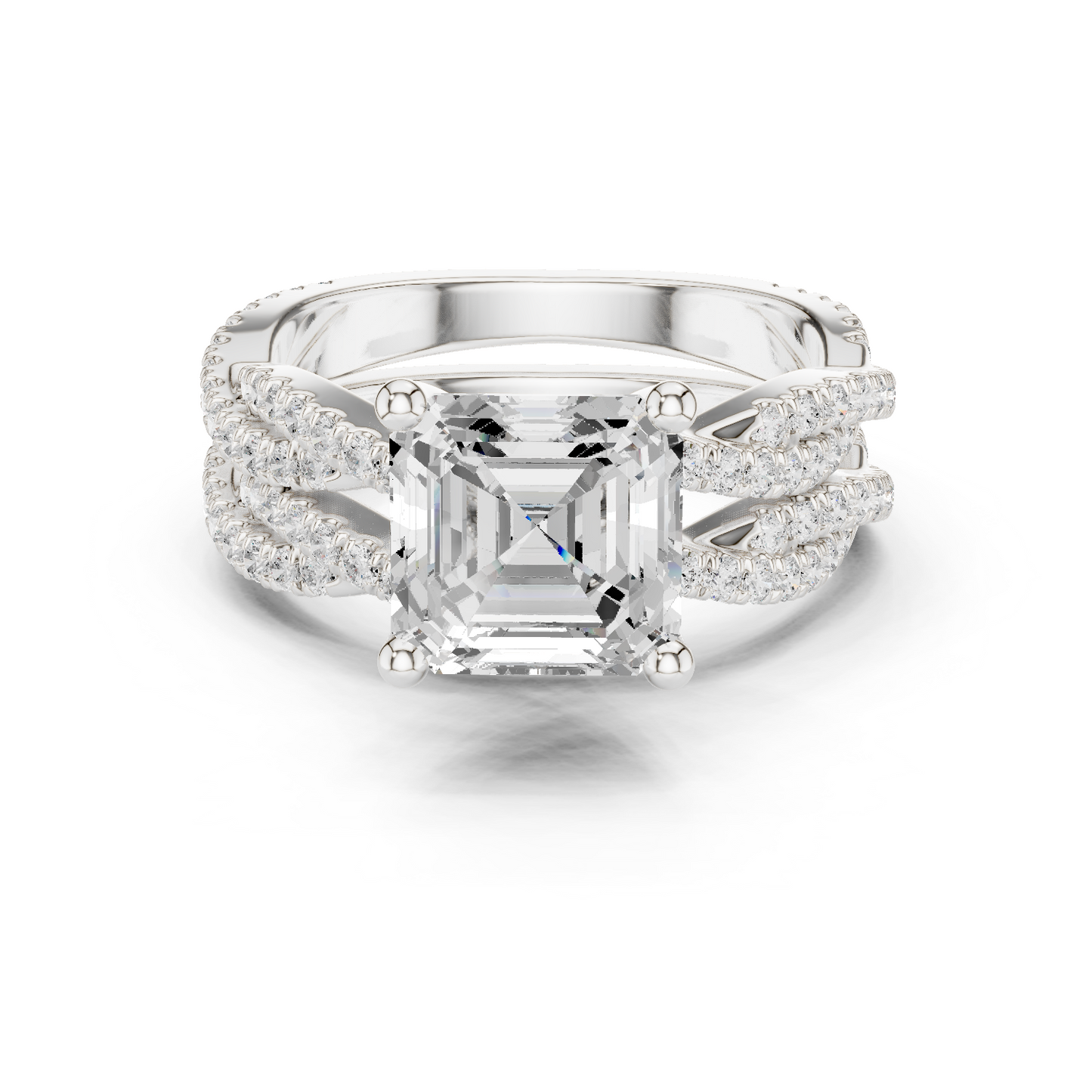 Asscher Cut  Lab Grown Diamond 14k Solid Gold  Wedding Bridal Set Hidden Halo Ring For women's