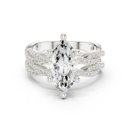 3.23 CT Colorless Marquise Shape Lab Grown Diamond Ring, Round 14K Solid Gold Perfect, Stunning proposal Ring