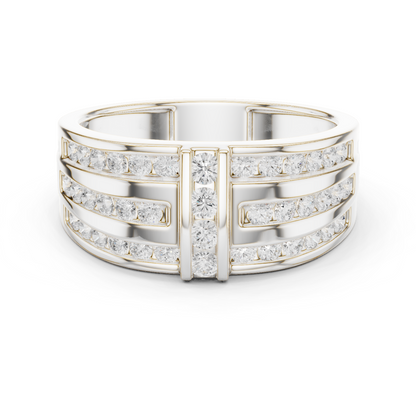 10k Solid White Gold Round Shapes Natural And Lab Grown Diamond Vintage Men's Ring New Classic Look