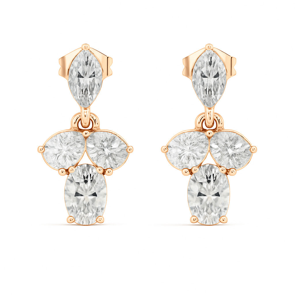 Sparkling Colorless Lab-Grown Diamond Stud Earring Oval & Pear Drop Style