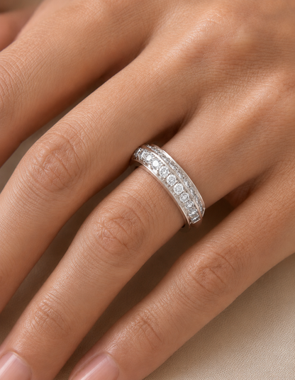 White Gold Diamond Eternity Band Ring Full Pave Set Brilliant Round-Cut Diamond Luxury Wedding or Anniversary Ring for Women - HIGHCARAT DIAMONDS