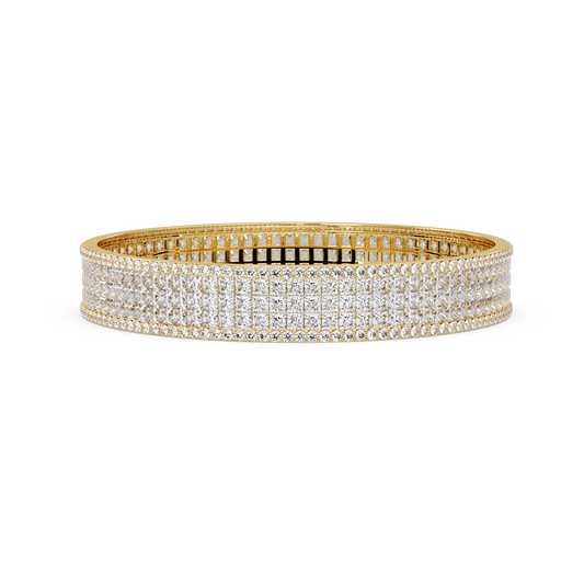 Wide Princess Cut Lab Grown Diamond Bangle Bracelet - HIGHCARAT DIAMONDS