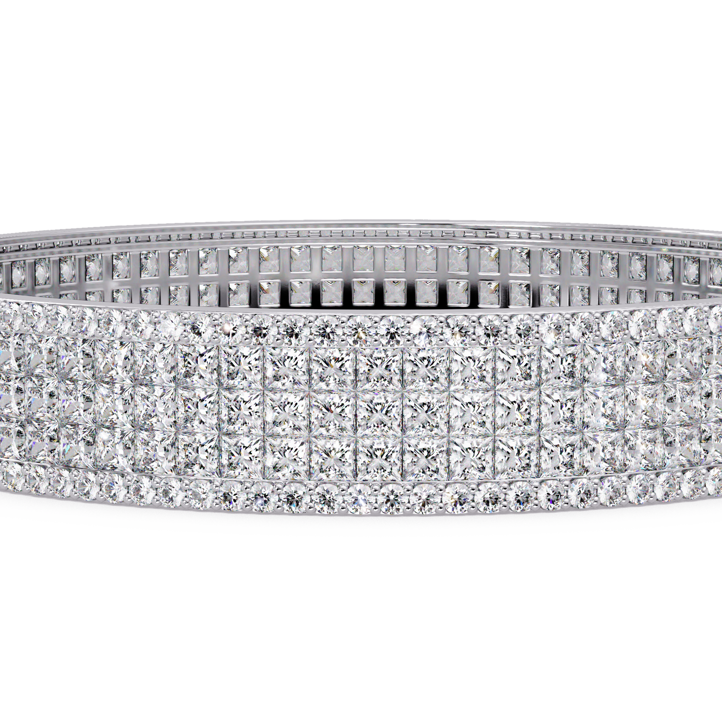 Wide Princess Cut Lab Grown Diamond Bangle Bracelet - HIGHCARAT DIAMONDS