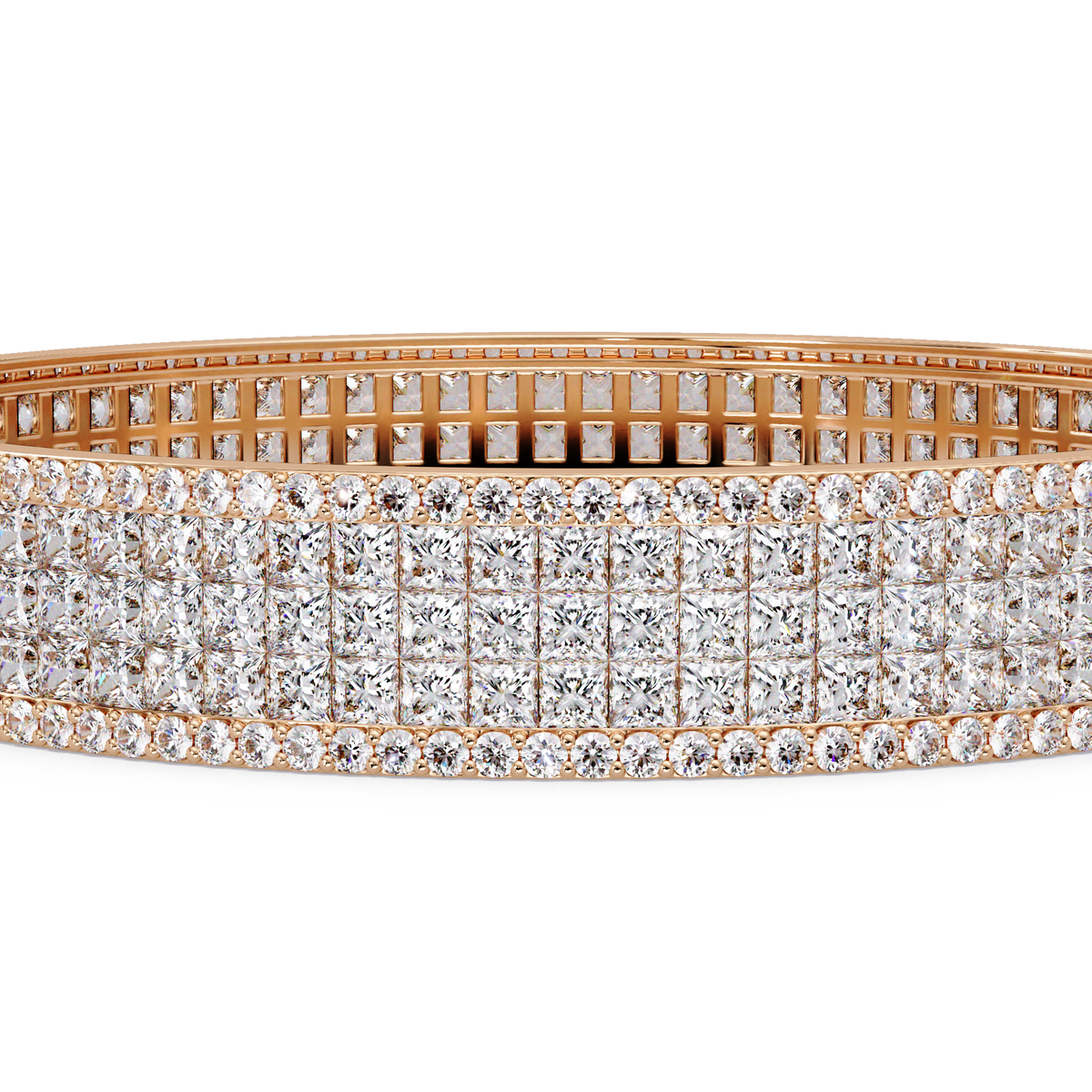 Wide Princess Cut Lab Grown Diamond Bangle Bracelet - HIGHCARAT DIAMONDS
