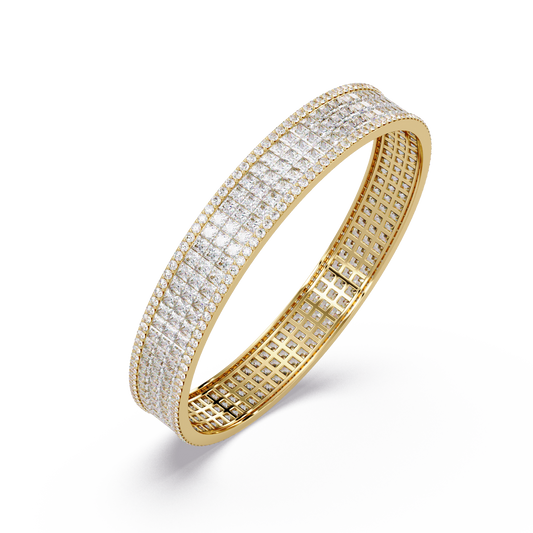 Wide Princess Cut Lab Grown Diamond Bangle Bracelet - HIGHCARAT DIAMONDS