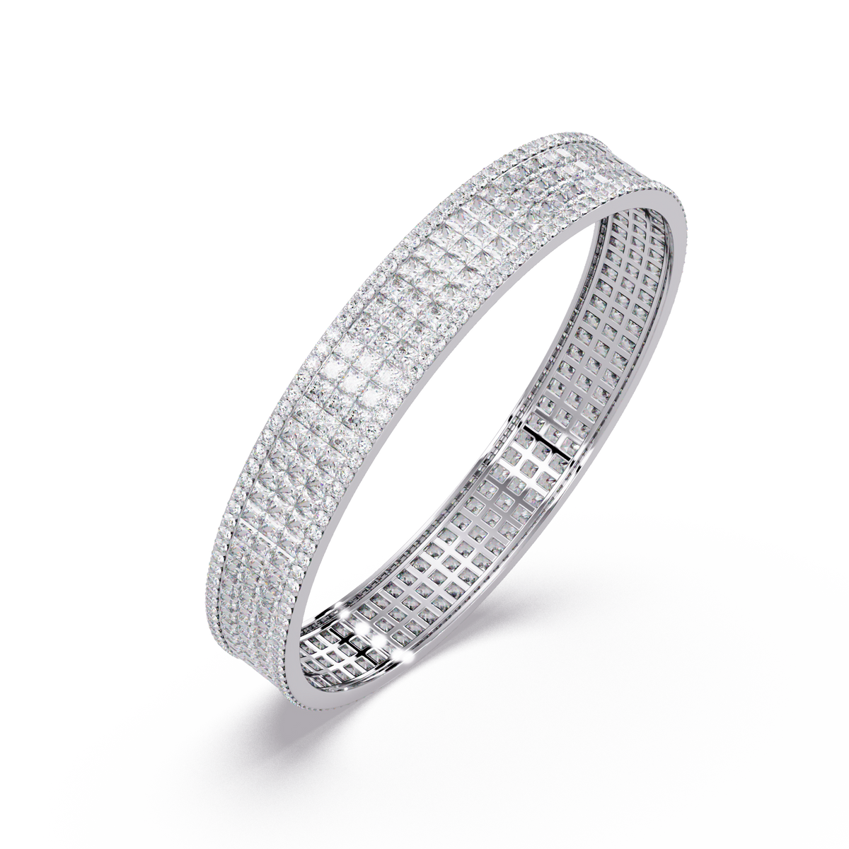 Wide Princess Cut Lab Grown Diamond Bangle Bracelet - HIGHCARAT DIAMONDS