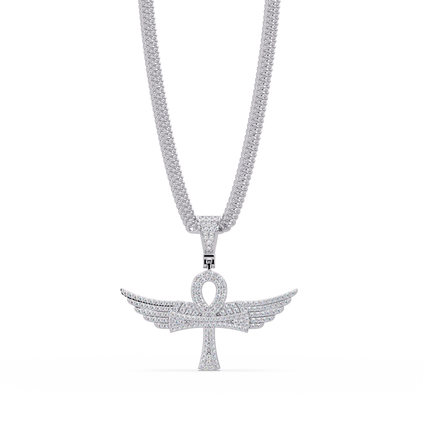 Winged Ankh Lab Grown Diamond Pendant Necklace - HIGHCARAT DIAMONDS