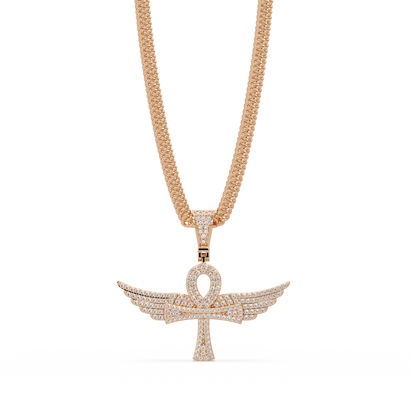 Winged Ankh Lab Grown Diamond Pendant Necklace - HIGHCARAT DIAMONDS