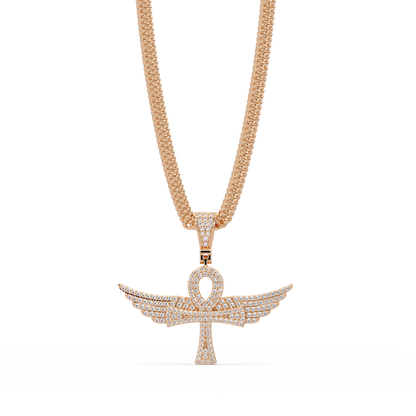 Winged Ankh Lab Grown Diamond Pendant Necklace - HIGHCARAT DIAMONDS