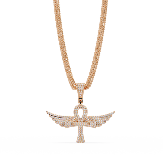 Winged Ankh Lab Grown Diamond Pendant Necklace - HIGHCARAT DIAMONDS
