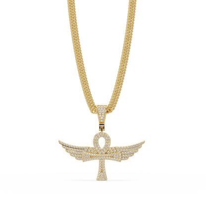 Winged Ankh Lab Grown Diamond Pendant Necklace - HIGHCARAT DIAMONDS