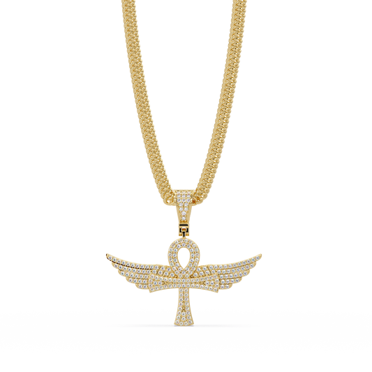 Winged Ankh Lab Grown Diamond Pendant Necklace - HIGHCARAT DIAMONDS