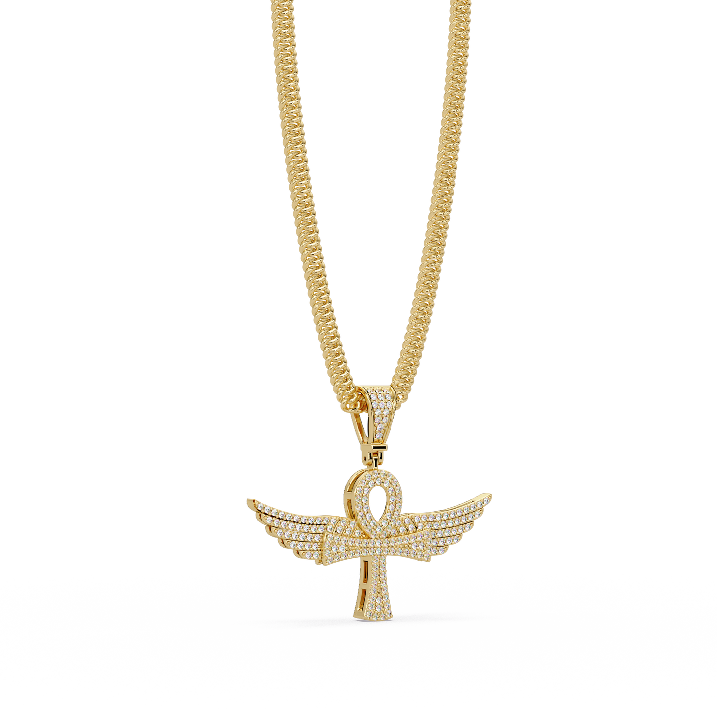 Winged Ankh Lab Grown Diamond Pendant Necklace - HIGHCARAT DIAMONDS