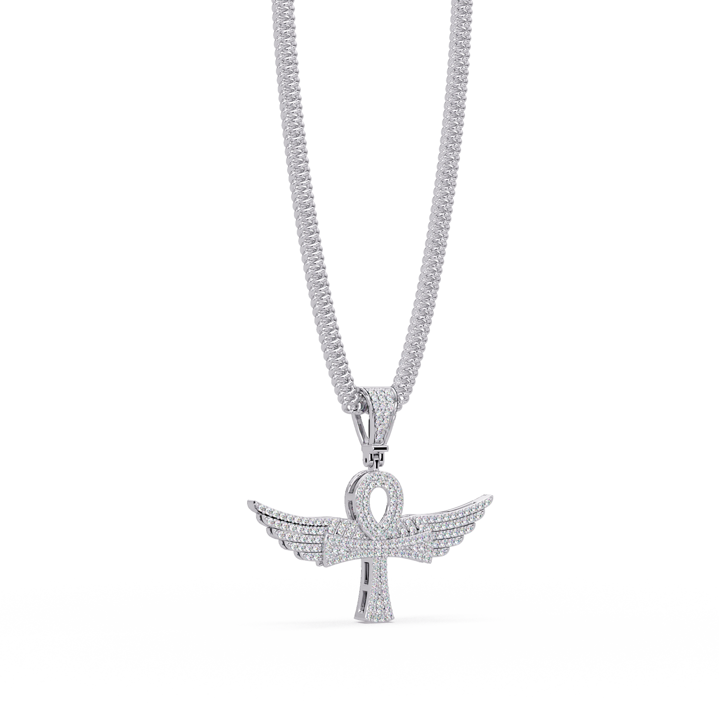 Winged Ankh Lab Grown Diamond Pendant Necklace - HIGHCARAT DIAMONDS