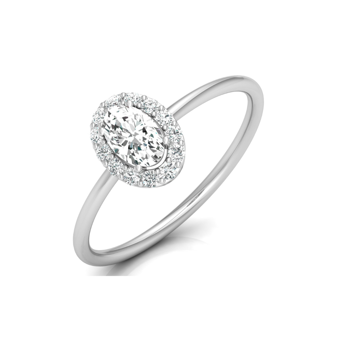 Women Oval Cut Lab Grown Diamond Halo Solitaire Ring