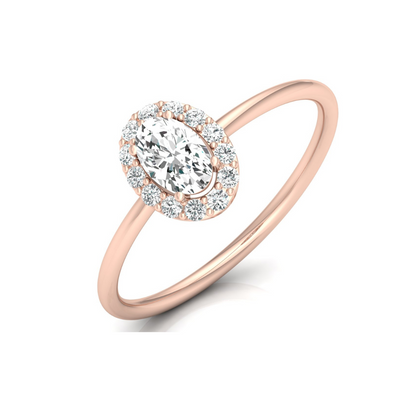 Women Oval Cut Lab Grown Diamond Halo Solitaire Ring