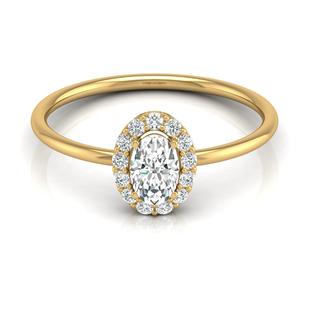 Women Oval Cut Lab Grown Diamond Halo Solitaire Ring