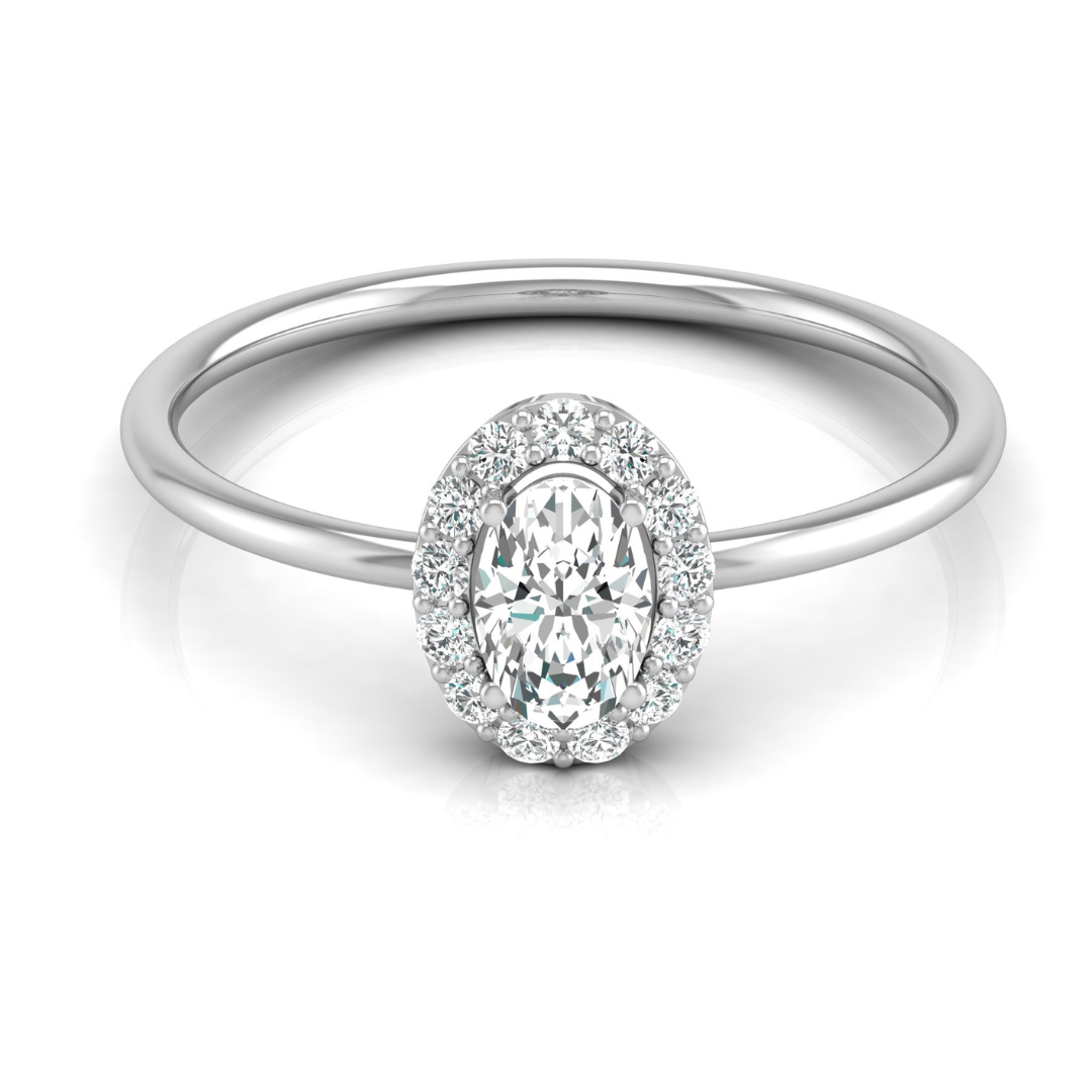 Women Oval Cut Lab Grown Diamond Halo Solitaire Ring