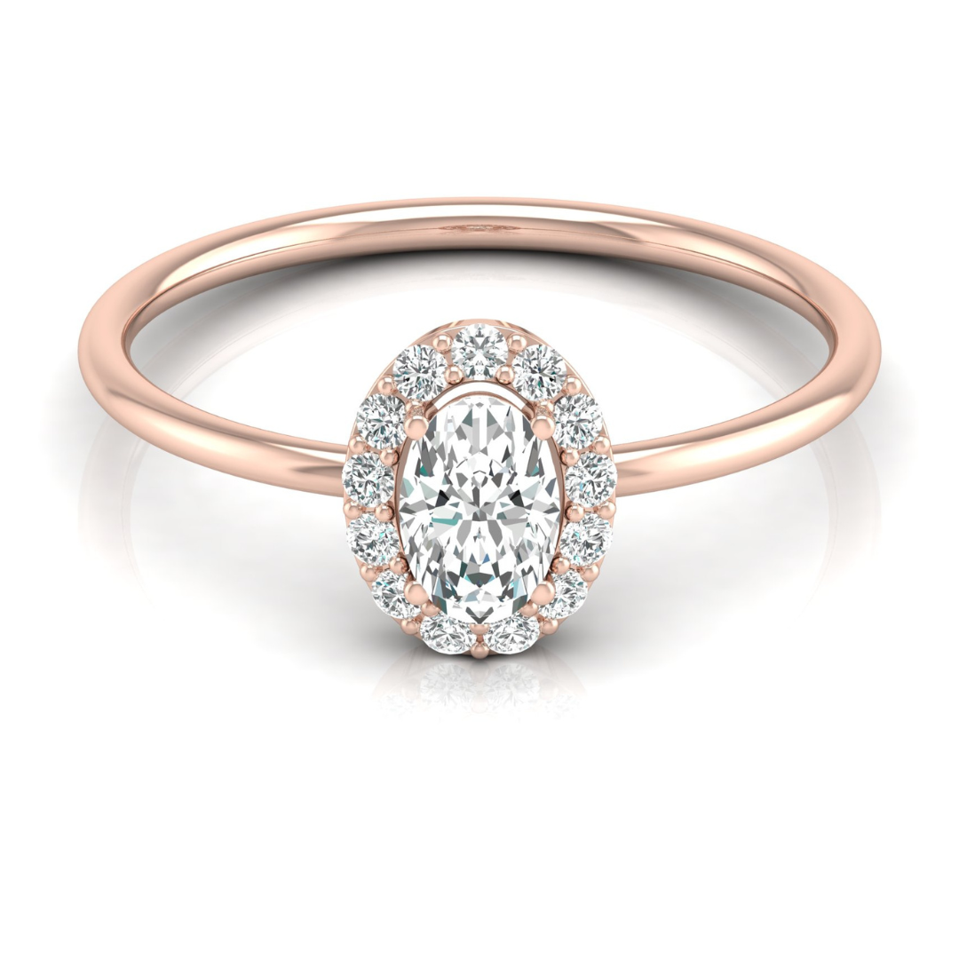 Women Oval Cut Lab Grown Diamond Halo Solitaire Ring