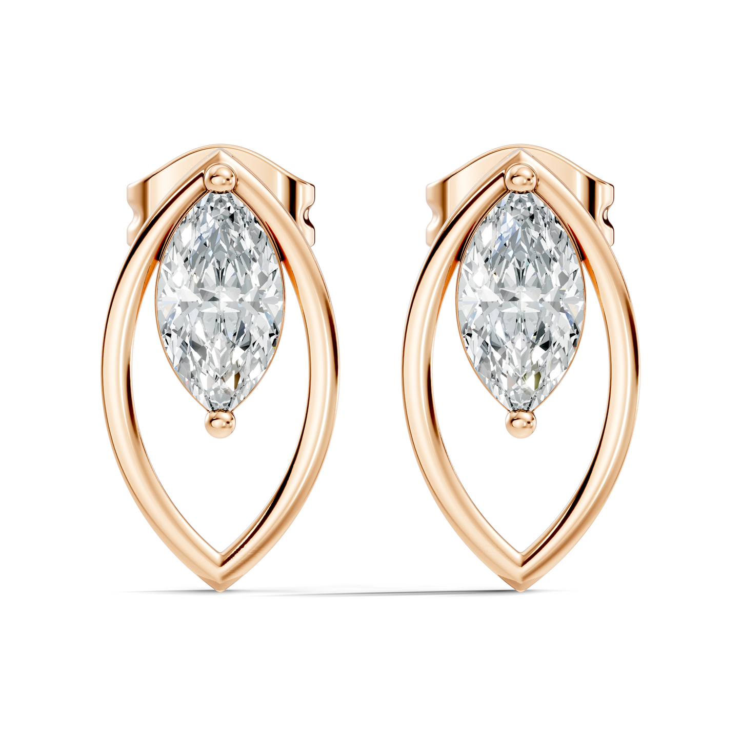 Women's 14K Gold Marquise Solitaire Diamond Stud Earrings Colorless Elegance