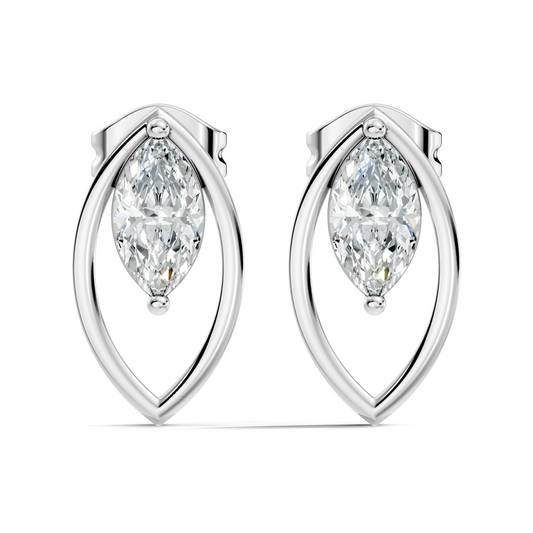 Women's 14K Gold Marquise Solitaire Diamond Stud Earrings Colorless Elegance
