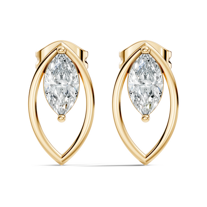 Women's 14K Gold Marquise Solitaire Diamond Stud Earrings Colorless Elegance