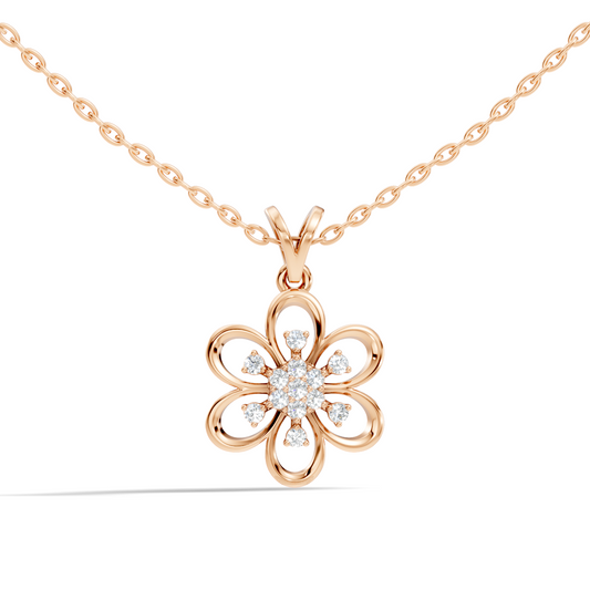 Women's Floral Inspired Round Diamond Pendant in 14K White Gold Minimalist Design