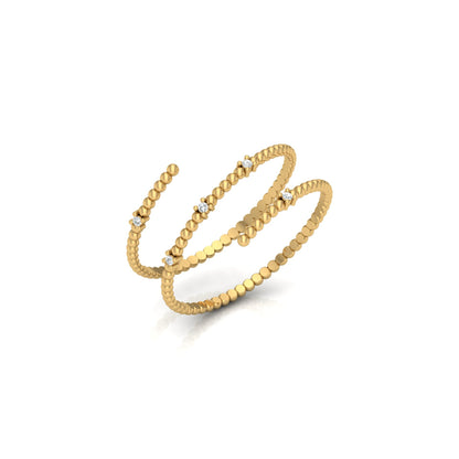 Wrap-Style Beaded Diamond Ring In 14K Solid Gold Modern Spiral Design Gift For Her