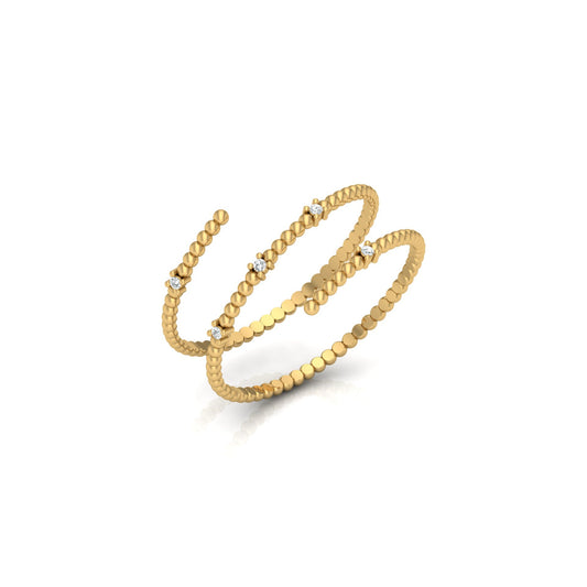 Wrap-Style Beaded Diamond Ring In 14K Solid Gold Modern Spiral Design Gift For Her - HIGHCARAT DIAMONDS