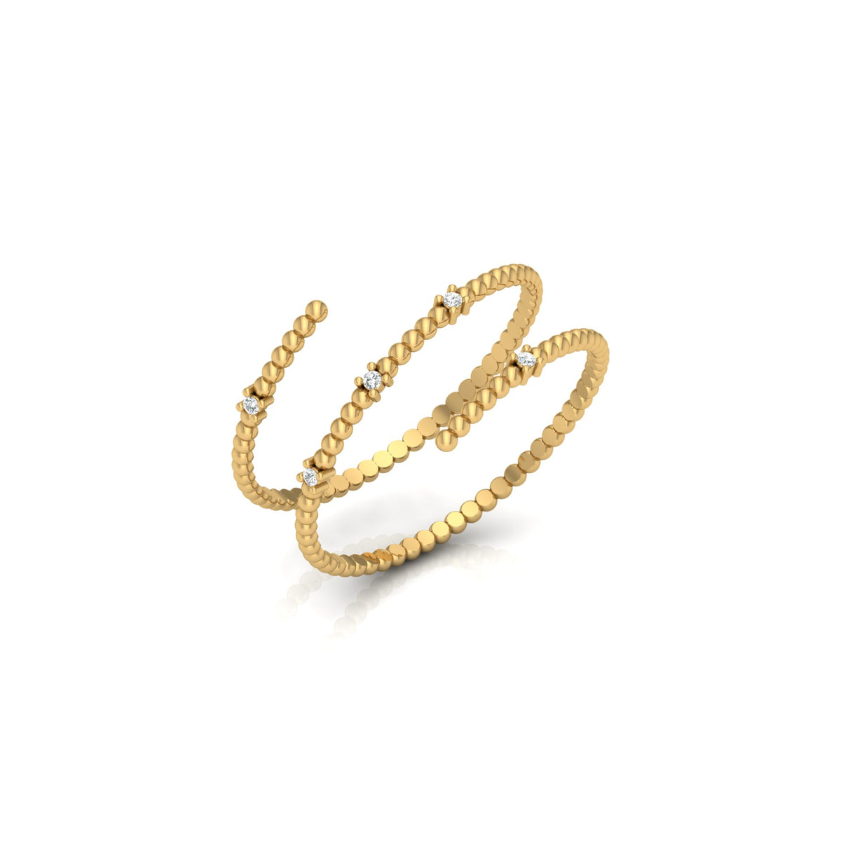 Wrap-Style Beaded Diamond Ring In 14K Solid Gold Modern Spiral Design Gift For Her - HIGHCARAT DIAMONDS