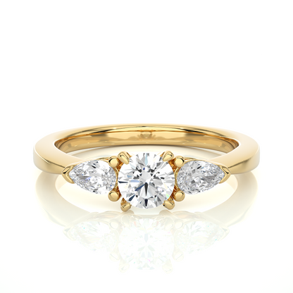 18K Solid Gold Pear cut Lab Grown diamond Three Stone Diamond Ring Gift For Anniversary